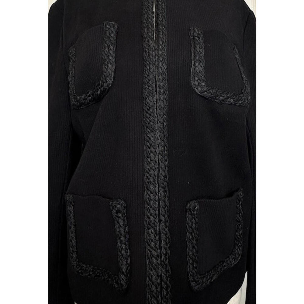 J McLaughlin Fanning Jacket Small Black Braided Trim Pockets Old Money Classic - Picture 4 of 10